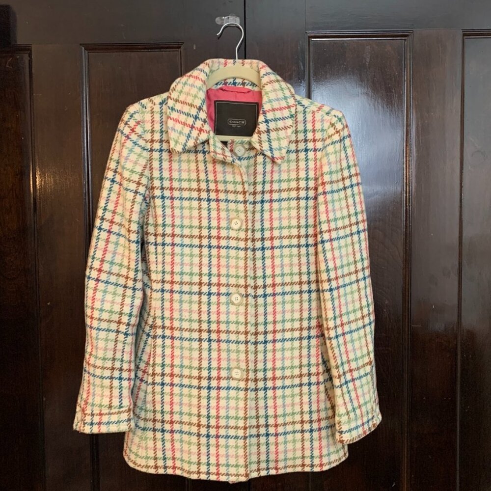 Coach Plaid Wool Blend Coat – Multicolor Tweed, Size S